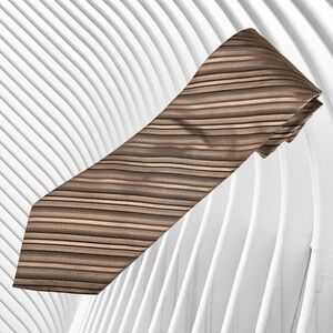 KENNETH COLE Handmade 100% Silk Skinny Tie Men's Brown Toned Striped Necktie